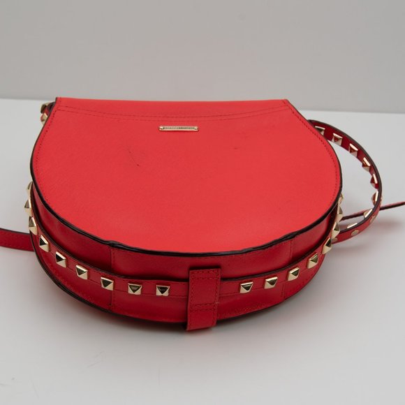 Rebecca Minkoff Skylar Purse Saddle Crossbody Bag Leather Studs Fire Engine Red - Picture 3 of 12